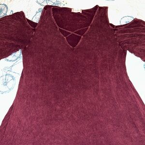 Burgundy Cold Shoulder Shirt